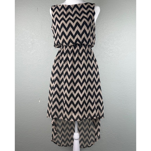 Liberty Love Dresses & Skirts - Liberty Love Midi Dress Size S Black Beige Chevron High Low Sleeveless Summer